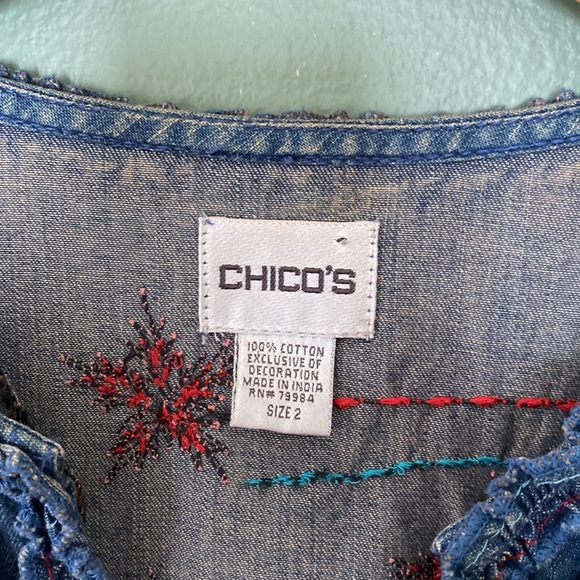 Women's Sz 2 Chicos embroidered embellished denim shacket jacket top - Picture 5 of 11